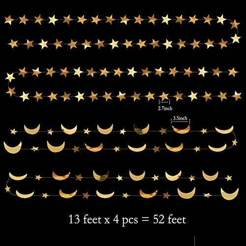 Gold Star Moon Garland Streamers Banner Backdrop for Wedding Bridal Shower Decor