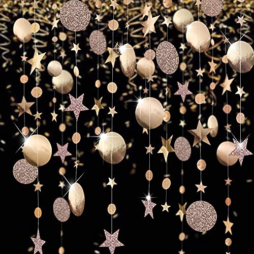 Champagne Circle Dot Garland Twinkle Star Hanging Streamer for New Year Birthday