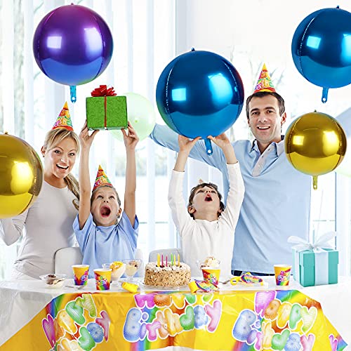 Rainbow 4D Balloons 6Pcs 18 inch Mylar Foil Balloons Round for Birthday Bridal Shower