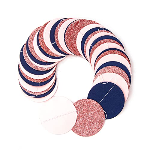 Navy Blue Pink Rose Gold Paper Garland for Gender Reveal Wedding Birthday Party