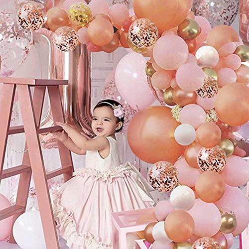 152pcs Rose Gold Balloon Arch with Confetti Latex Balloons for Baby Shower Wedding