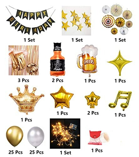 Birthday Party Decoration Gold Background Balloons Set With String Light