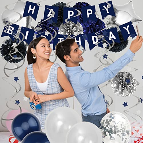Birthday Decorations for Men Happy Birthday Banner Pompoms Balloon for Birthday Party
