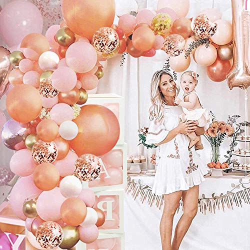 152pcs Rose Gold Balloon Arch with Confetti Latex Balloons for Baby Shower Wedding