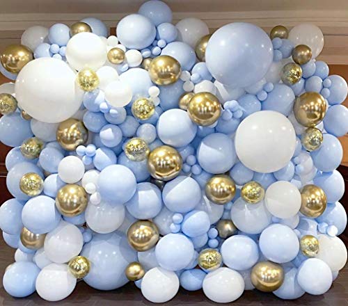 128pcs Blue White Gold Chrome Balloon Arch for Wedding Bridal Shower Birthday Decorations