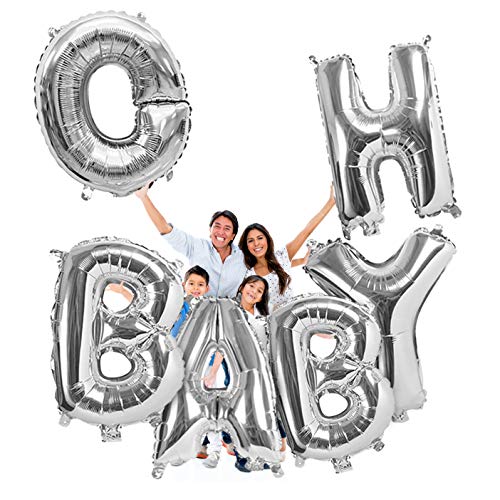 Giant Oh Baby Silver Foil Letter Balloons 40 Inch Metallic Gender Reveal Birthday Party