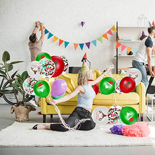 72pcs Christmas Balloons Red Green Confetti Balloons Kit for Christmas Holiday
