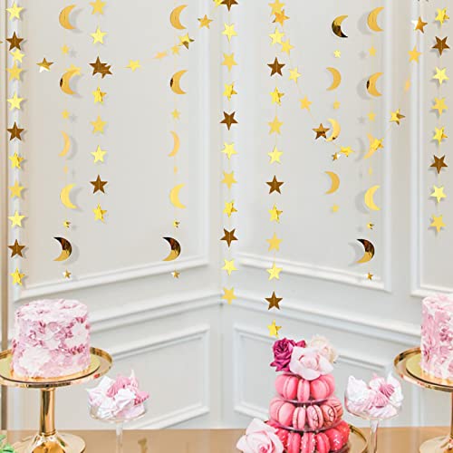 Gold Star Moon Garland Streamers Banner Backdrop for Wedding Bridal Shower Decor