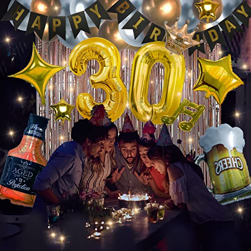 30th Birthday Party Supplies Set With String Light and Gold Backdrop