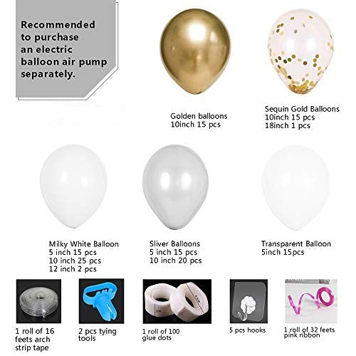 133Pcs White and Gold Balloon Arch for Weddings Bridal Shower Decorations