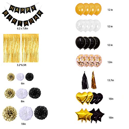 Black and Gold Birthday Decorations for Men with Balloons and Banners