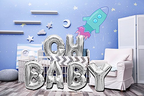 Giant Oh Baby Silver Foil Letter Balloons 40 Inch Metallic Gender Reveal Birthday Party