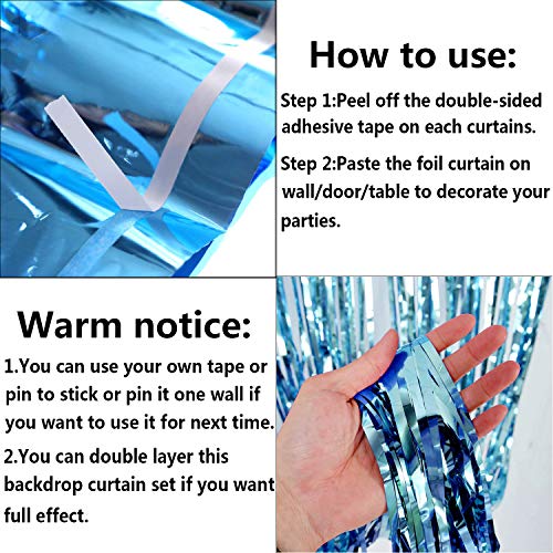 2pcs Light Blue Metallic Foil Fringe Curtains Photo Booth Props for Birthday Wedding