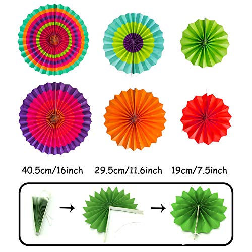 21Pcs Multi-color Hanging Paper Fans, Pom Poms Flowers for Wedding Décor, Fiesta or Mexican Party