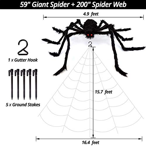 Giant Spider Fake Spider with Triangular Huge Spider Web for Halloween Decorations