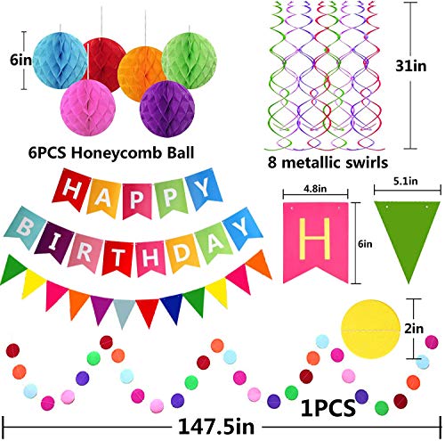 Happy Birthday Banner with Colorful Paper Flag Bunting for Birthday Party