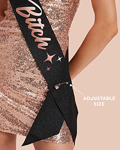 xo, Fetti Birthday Sash for Women - Black Glitter + Rose Gold Foil | Birthday Decorations - 21st, 30th, Birthday Girl