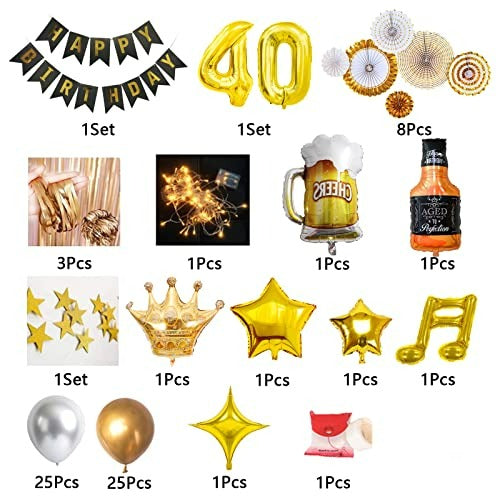 40th Birthday Party Supplies Set With String Light 40 Inches Number Balloons