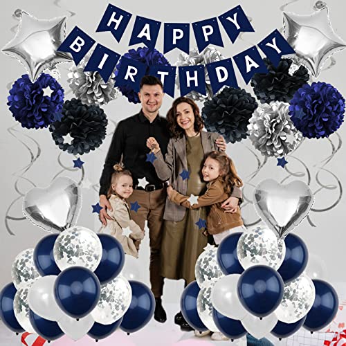 Birthday Decorations for Men Happy Birthday Banner Pompoms Balloon for Birthday Party