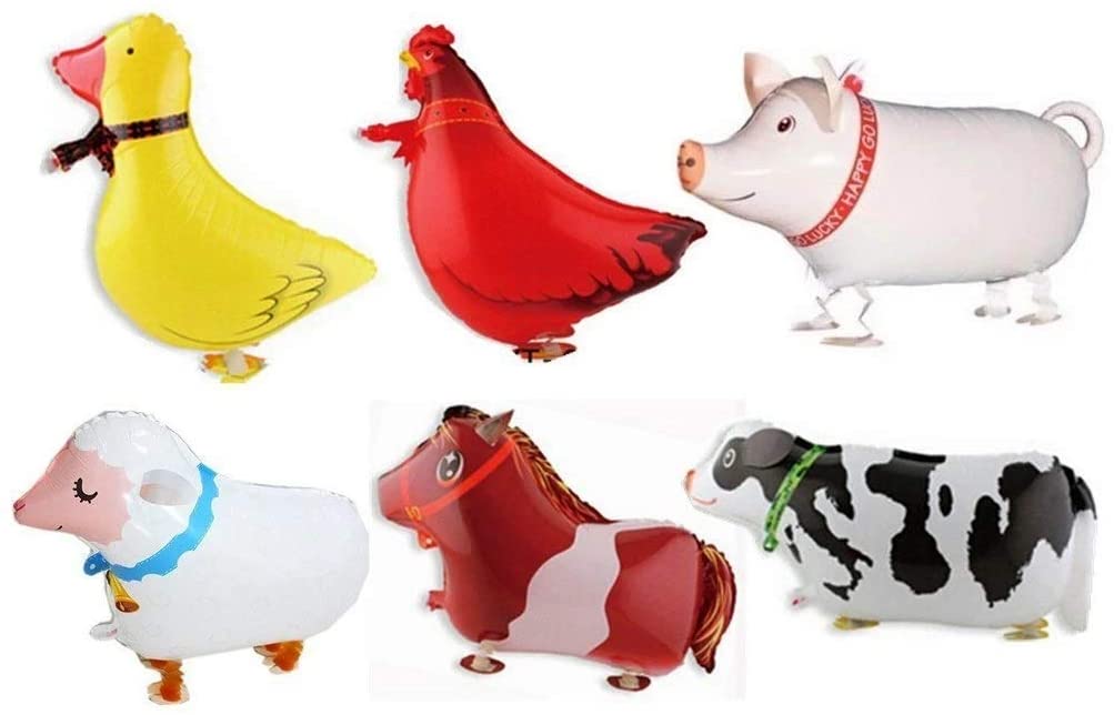 6pcs Walking Farm Animal Balloon Birthday Party Balloon Decorations