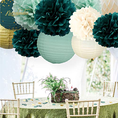 12PCS Green Hanging Tissue Pom Poms Wedding Bridal Shower Party Decorations