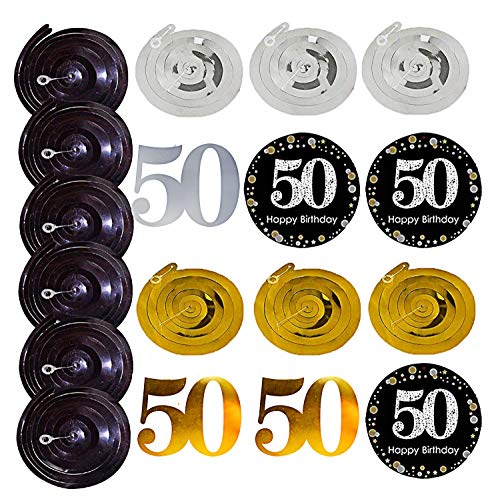 Black & Gold Glittery Happy 50th Birthday Banner