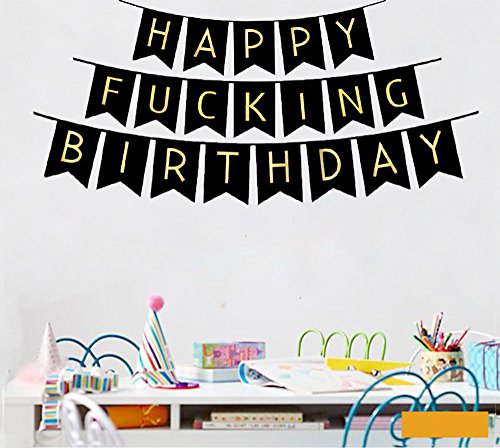 Black Happy Fucking Birthday Bunting Banner for Birthday Decorations