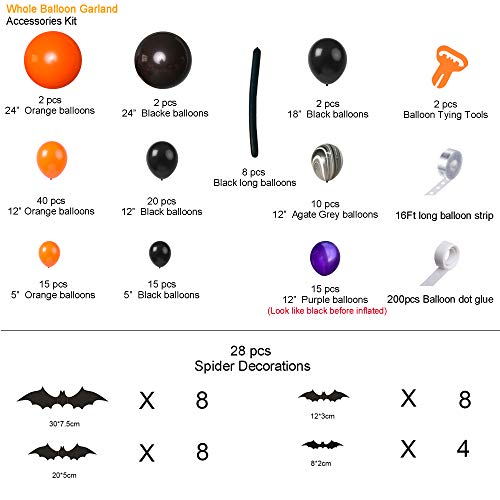 159pcs Halloween Balloon Arch Garland kit with 3D Bat Sticker for Halloween Theme Party