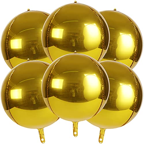 Gold 4D Balloons 6Pcs 18 inch Mylar Foil Balloons for Birthday Wedding Party