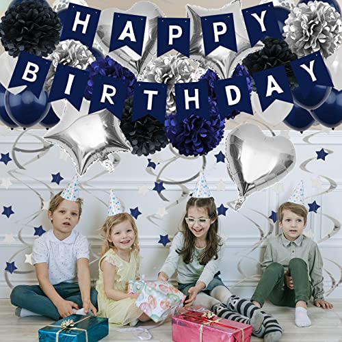 Birthday Decorations for Men Happy Birthday Banner Pompoms Balloon for Birthday Party