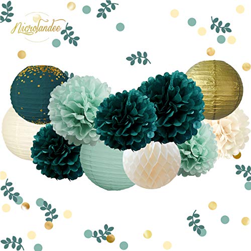 12PCS Green Hanging Tissue Pom Poms Wedding Bridal Shower Party Decorations