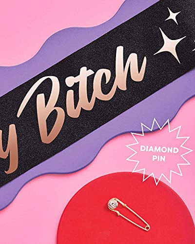 xo, Fetti Birthday Sash for Women - Black Glitter + Rose Gold Foil | Birthday Decorations - 21st, 30th, Birthday Girl