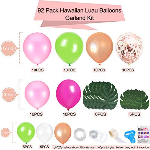 92pcs Tropical Balloons Arch Garland Kit with Palm Leaves for Baby Shower Birthday