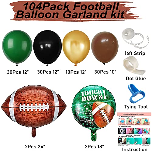 104Pcs Football Party Balloon Arch for Football Theme Party Super Sunday Touchdown Party Decoration