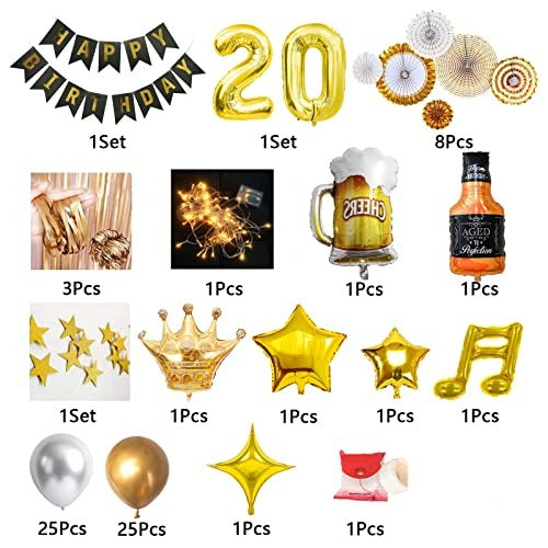 20th Birthday Party Supplies Set With String Light 40 Inches Number Balloons