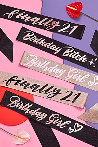 xo, Fetti Birthday Sash for Women - Black Glitter + Rose Gold Foil | Birthday Decorations - 21st, 30th, Birthday Girl