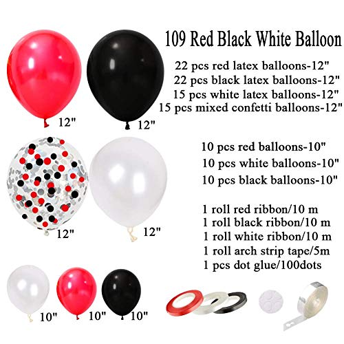 DIY Red Black White Balloon Garland Arch Kit - Red White Black Party Balloons 16ft Arch Strip for Circus BBQ Casino Poker Quinceanera Graduation Baby Shower Birthday Party Decorations