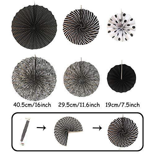 21Pcs Black and Gold Hanging Paper Pom Poms Flowers for Birthday Parties Wedding Décor
