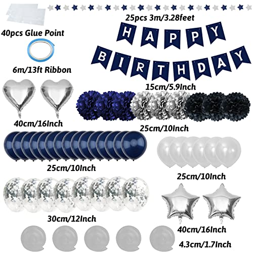 Birthday Decorations for Men Happy Birthday Banner Pompoms Balloon for Birthday Party