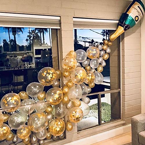 88 PCS Gold Silver Champagne Bottle Balloon Kit for Wedding and Bridal Shower