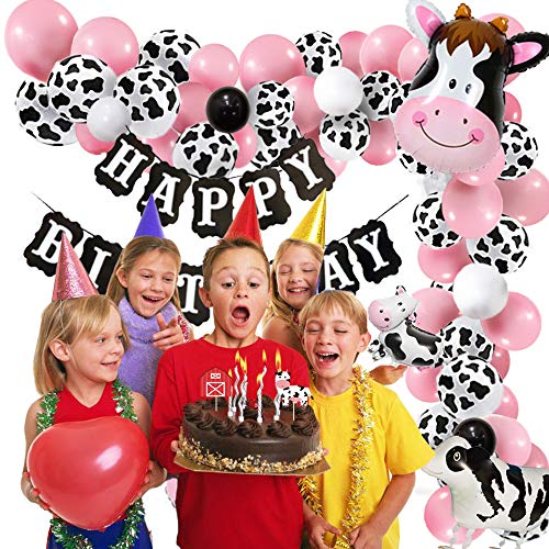 85pcs Funny Cow Party Balloon Arch Decorations with Happy Birthday Banner