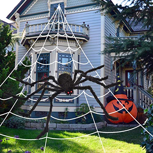 Giant Spider Fake Spider with Triangular Huge Spider Web for Halloween Decorations