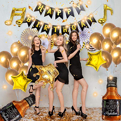 Birthday Party Decoration Gold Background Balloons Set With String Light