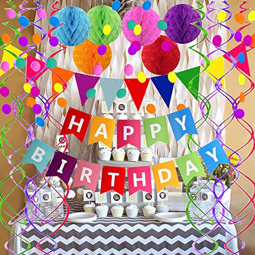Happy Birthday Banner with Colorful Paper Flag Bunting for Birthday Party