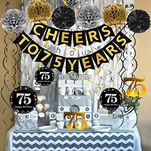 Gold Glittery 75th Birthday Party Decorations Banner