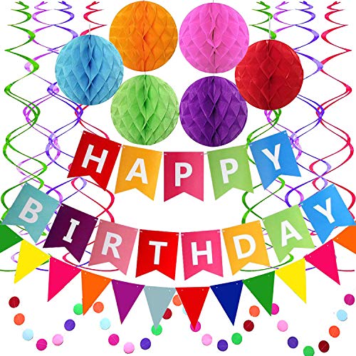 Happy Birthday Banner with Colorful Paper Flag Bunting for Birthday Party
