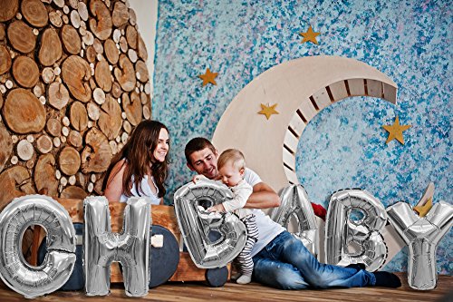 Giant Oh Baby Silver Foil Letter Balloons 40 Inch Metallic Gender Reveal Birthday Party