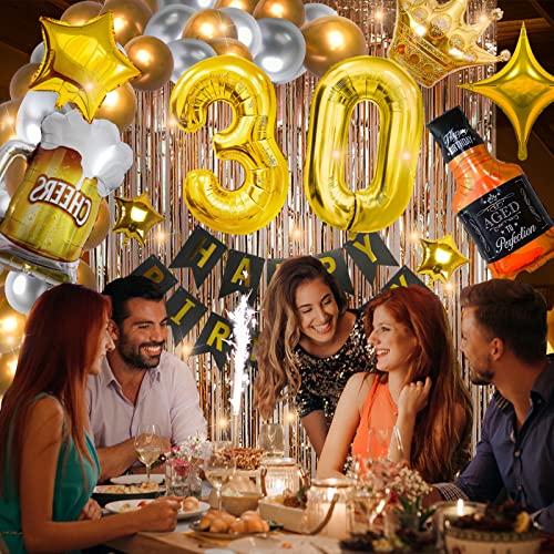 30th Birthday Party Supplies Set With String Light and Gold Backdrop