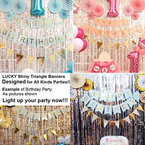 Sparkly Paper Banner Triangle Flags Bunting for Baby Shower, Birthday Party Decorations