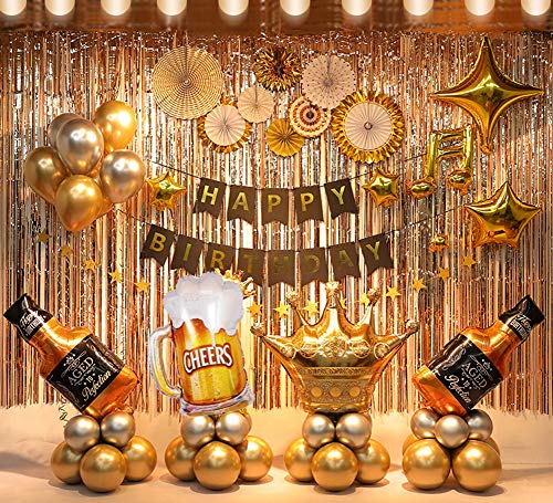 Birthday Party Decoration Gold Background Balloons Set With String Light